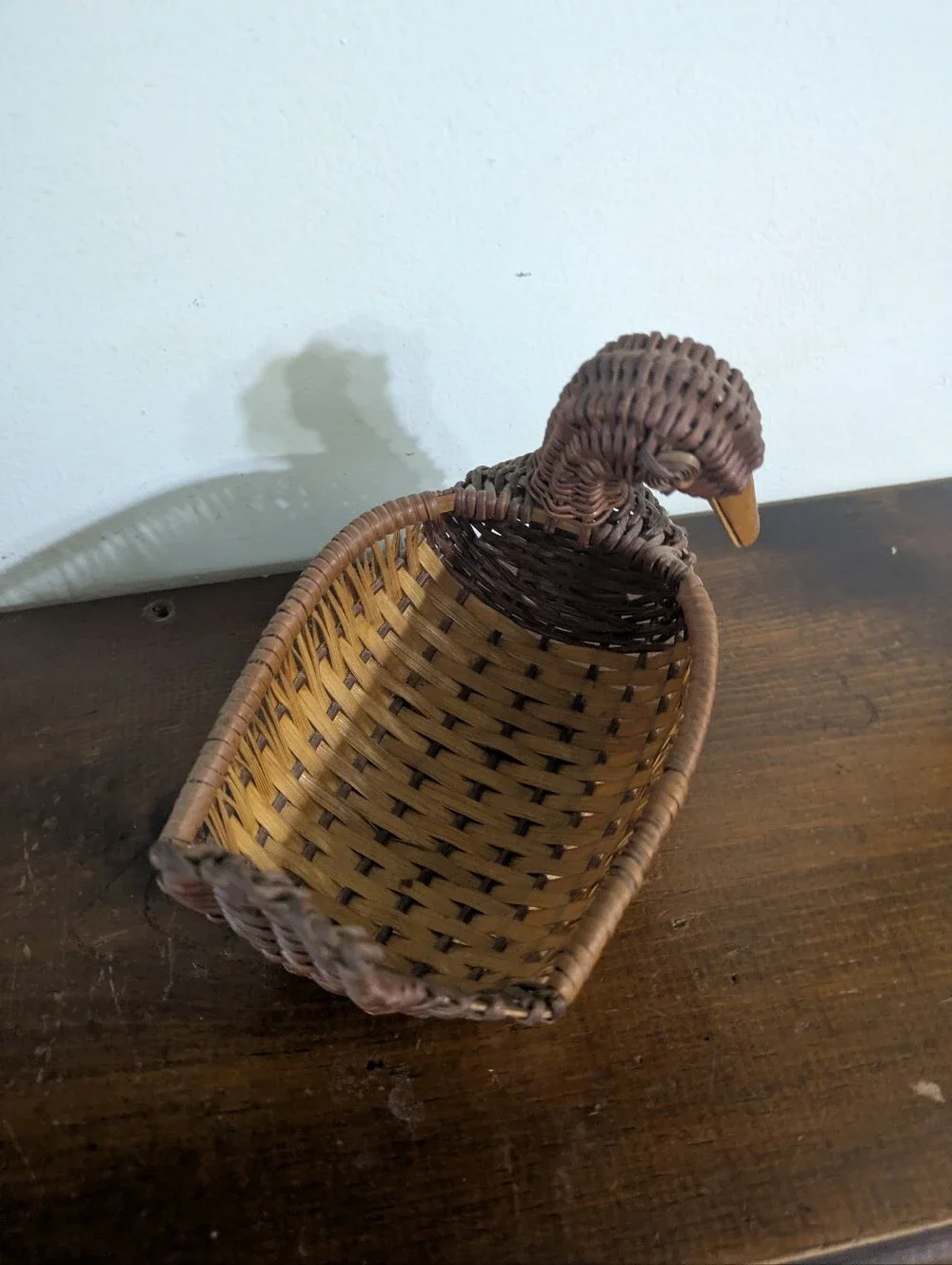 Vintage Woven Wicker Duck Basket | Rattan Boho Farmhouse Decor Cottagecore Farm